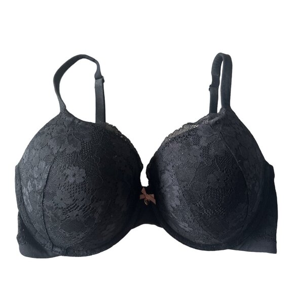 Victoria's Secret Perfect Shape Black Lace Padded Push-Up Bra Bow Size 34DDD - Picture 1 of 10